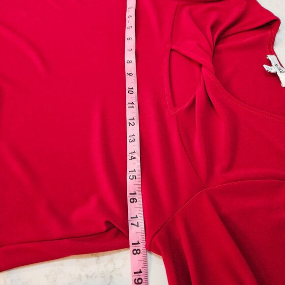 Sympli Red Twist Cut Out Neck Top Sz 10 Stretch 3/4 Sleeve Colorful Professional - Picture 11 of 11